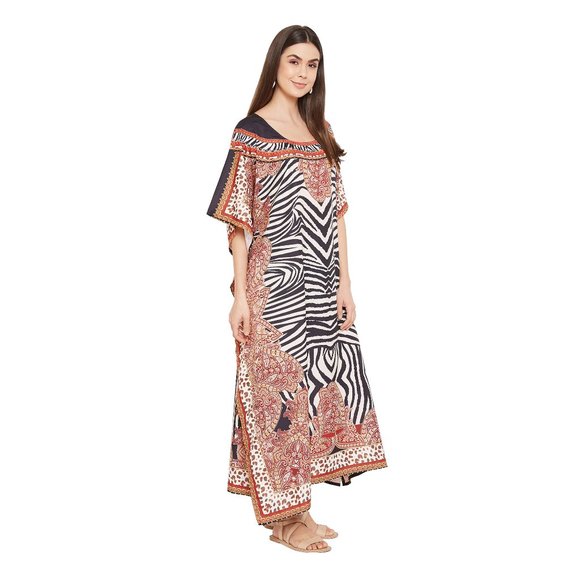 Gypsie Blu Black-Red Abstract Print Beachwear Cover-Up Women Polyester Kaftan - Picture 5 of 9
